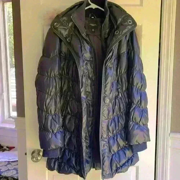 MaxMara weekend Navy Blue Goose Down puffer jacket size M removeable fur hood - Picture 4 of 7